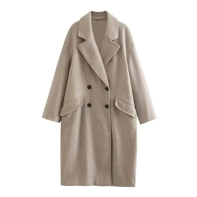 Women's Autumn Winter Khaki Overcoat for Casual Wear