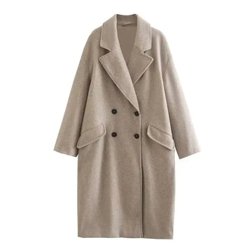 Women's Autumn Winter Khaki Overcoat for Casual Wear