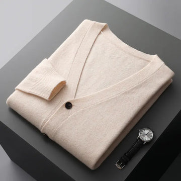 Men's Pure Color Wool Cardigan for Early Autumn Wear
