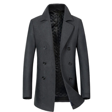 Men's Wool Blend Long Coat with Padding for Casual Wear